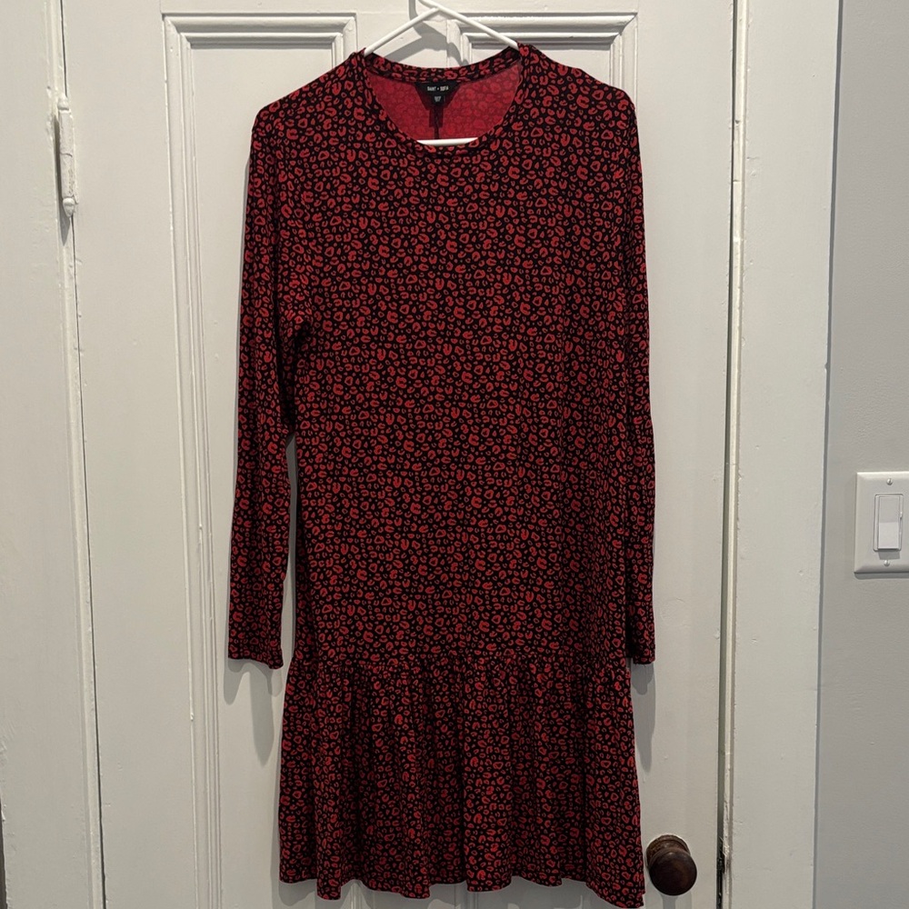 Saint + Sofia leopard print Red and Black Patterned Long Sleeve Dress size L